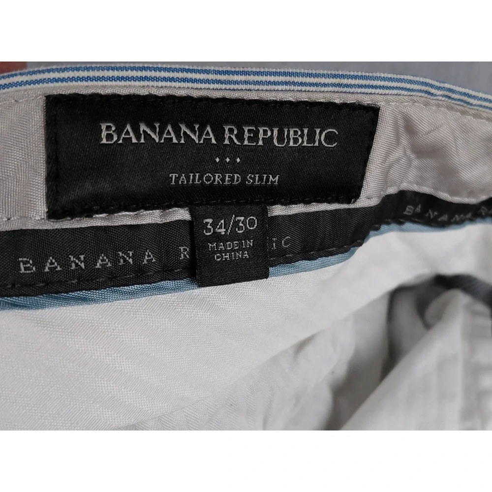 Banana Republic Tailored Slim Striped Dress Pants Mens 34 30 Cotton Blue White‎